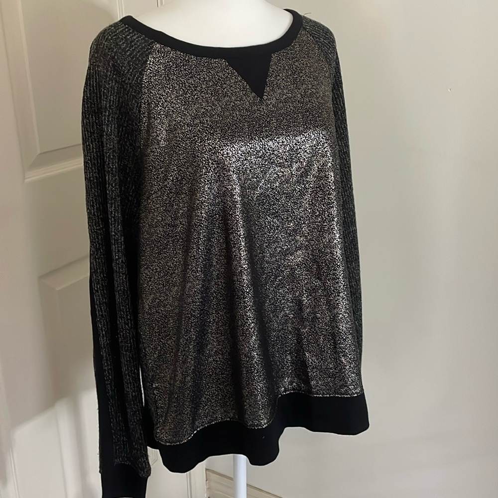Apt 9 Simmer Mixed-Media Black/Silver Knit Sweatshirt Size XL